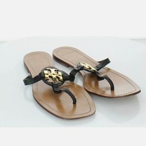 Tory Burch Mini Miller Leather Logo Flats Slides Thong Flip Flops